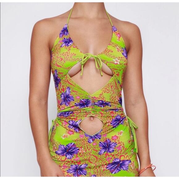 I AM GIA Green Floral Cutout Halter Keyhole Mini Dress Women’s S - Picture 5 of 12
